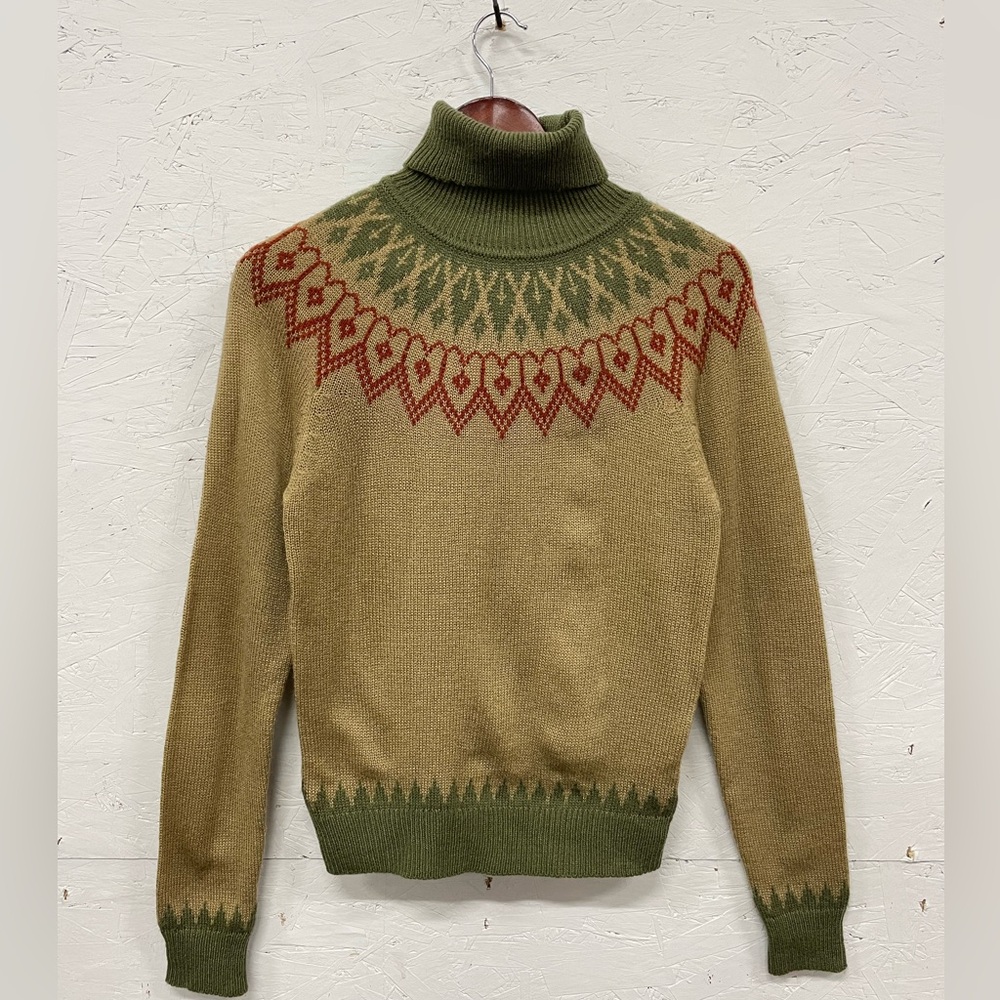 Vintage Capucino Fair Isle Knitted Turtleneck Sweater, Size L, Fits XS/S
